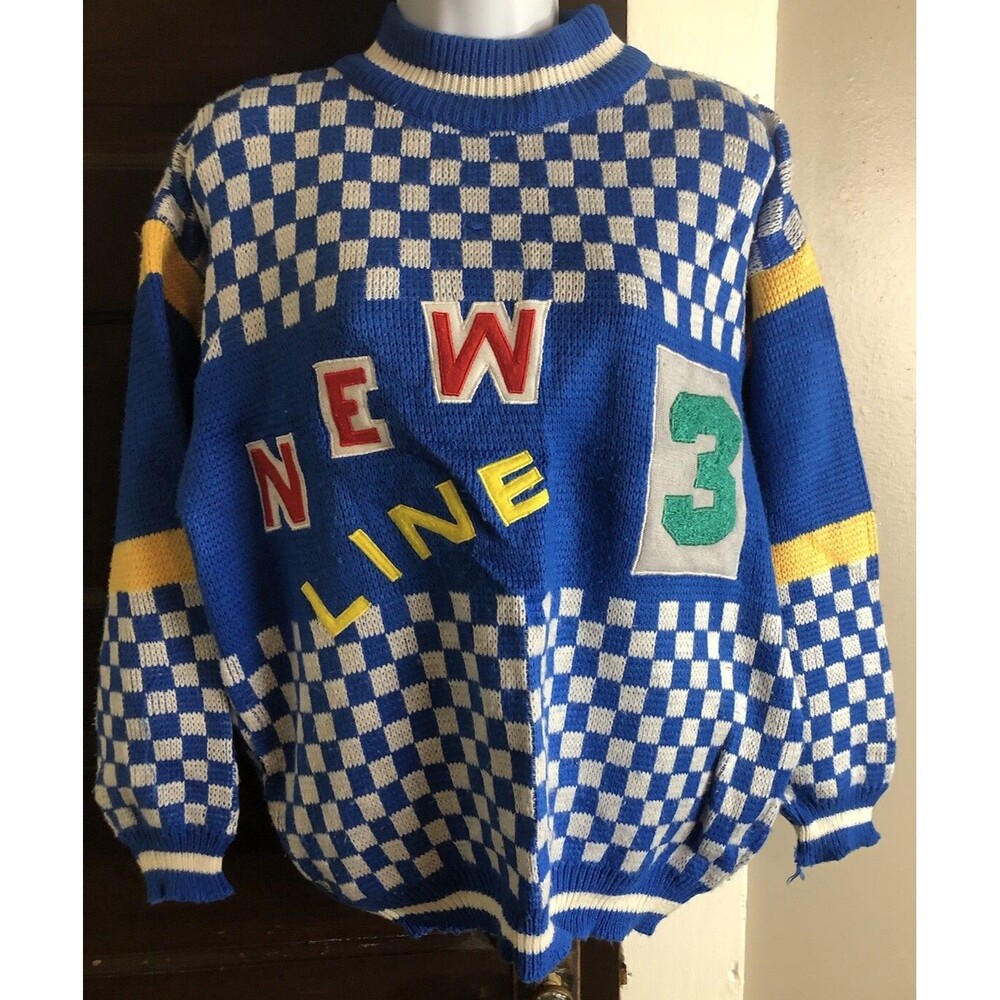 Vintage Sweater Women's Medium 1980s A'MILANO ￼￼New Line Color Block Racing ￼